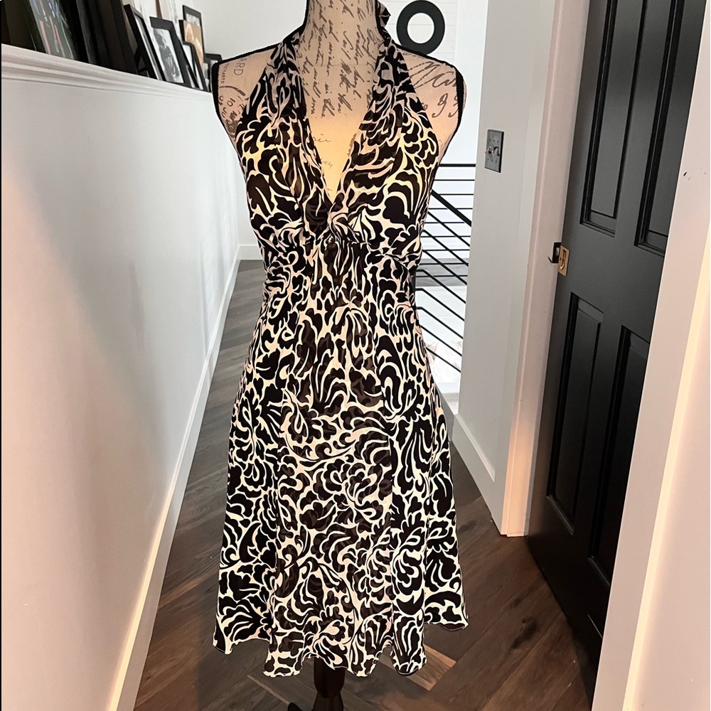 Black and White Halter Style Silk Dress